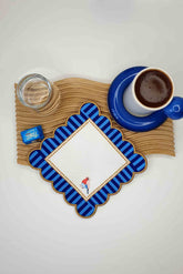 Dekoratif Mavi Kenar Kuş Desenli Dijital Baskılı Nakışlı Kokteyl Peçetesi 1 Adet